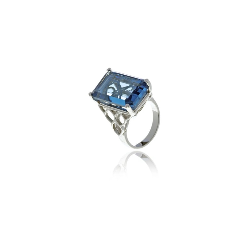 Thumbnail of Silver Blue Signature Rectangle Crystal Ring image