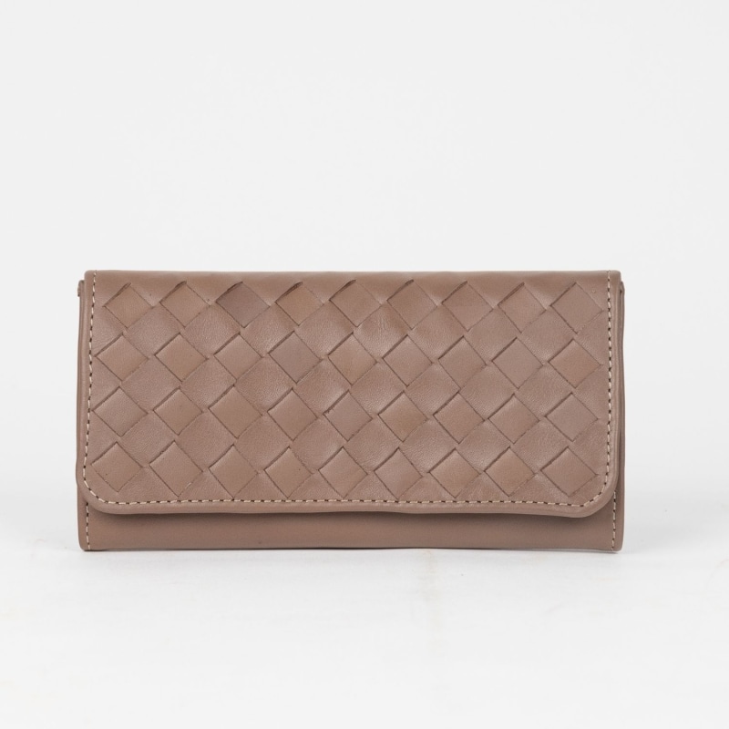 Thumbnail of Woven Leather Trifold Wallet Taupe image