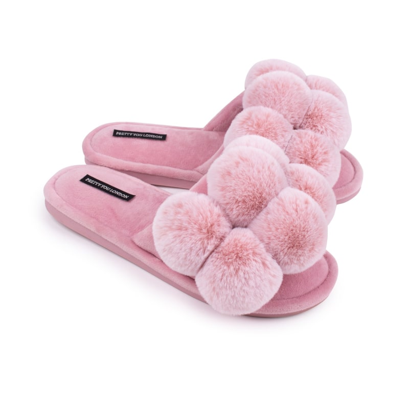 Shelovet Pink Slippers with Fur and Crystals