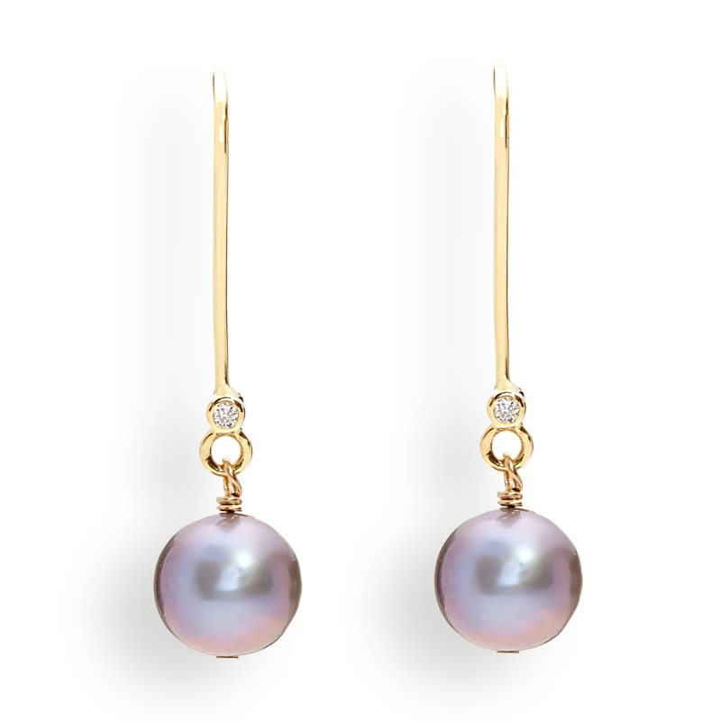 Thumbnail of June Birthday Grey Pearl Drop Yellow Gold Earrings image