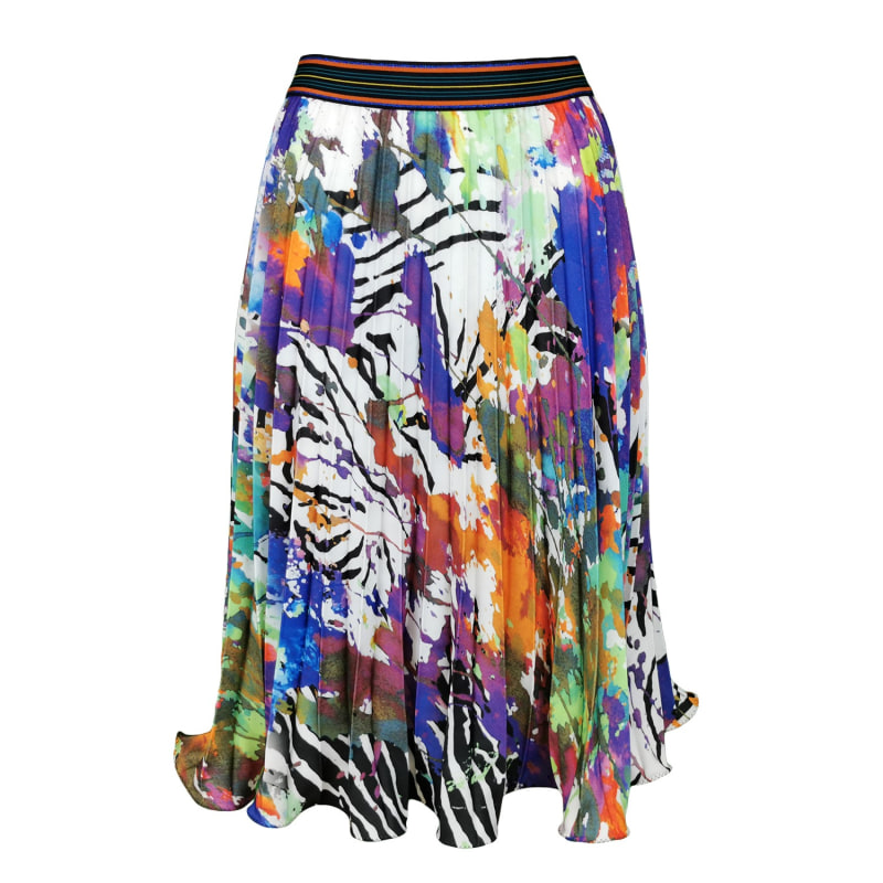 Thumbnail of Multi-Color Digital Print Pleated Skirt With Wavy Hem image