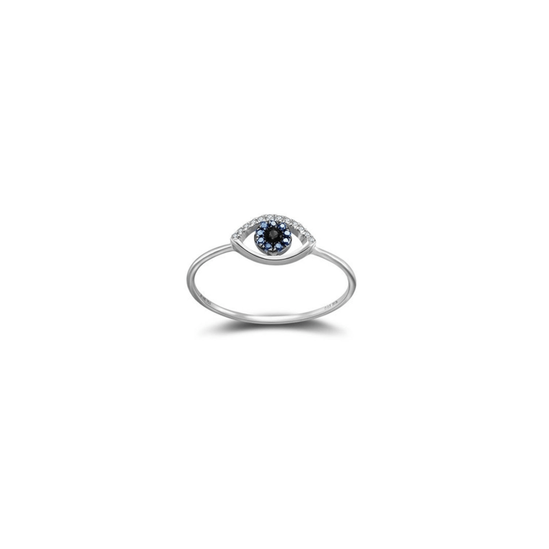 Thumbnail of 18K White Gold Evil Eye Sapphire Diamond Ring image