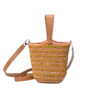 Zandi Woven Grass & Leather Bucket Bag In Mustard, Tan & Blush image