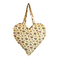 Beige Feminine Floral Vintage Fabric Print Heart Shaped Tote Bag image