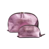 Lunar Metallic Pink Leather Wash Bag & Make-Up Bag Set image