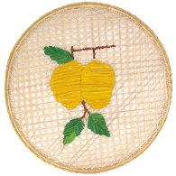 Set X 4 Natural Straw Woven Yellow Lemon Fruits Round Placemats image