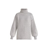 Striped Turtleneck Jumper In White & Grey image