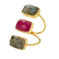 Trilogy Labradorite Pink Gemstone Gold Adjustable Ring image