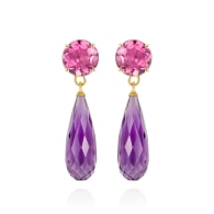 Purple Amethyst & Pink Tourmaline Gold Drop Earrings image