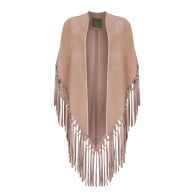 Suede Leather Knotted Fringe Shawl In Beige image