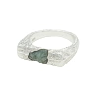 Emerald Organic Textured Sterling Silver Signet Ring image