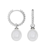 Timeless Oval Pearl Charm Hoops In Silver image