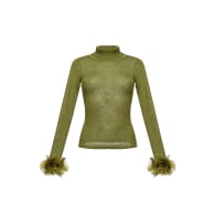 Green Knit Turtleneck With Handmade Knit Details image