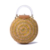 Woven Grass & Leather Round Ball Bag In Mustard, Tan & Blush image