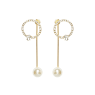 AR Gold Ring Earrings With Crystals & Pearls image