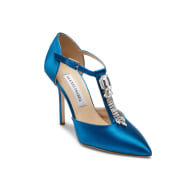 Bejeweled Baby Blue T-Strap High Heels image