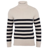 Men's Chunky Merino Breton Stripe Submariner Roll Neck Jumper Ecru image