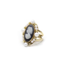 Gold Vermeil Black Cameo Ring Initial U, Vintouch Italy