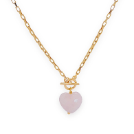 Swarovski Rose Quartz Heart Vintage Chain Necklace 18K Gold image