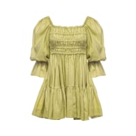 Amelia Ruched Mini Linen Dress In Lime Cream image