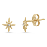 Celestial 14K Gold Tiny North Star Stud Earrings With Diamonds image