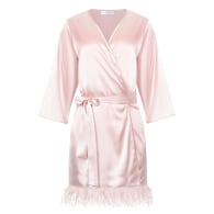 Blush Kimono Robe With Faux Ostrich Feather Trim image