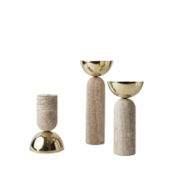 Votive Marble & Brass Candle Holder Set Of Three - Travertine image