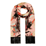 Marble Printed Satin Scarf With Soft Black Fringing image