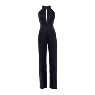 Dona Black Halter Neck Front Cut Out Jumpsuit With Split Leg image