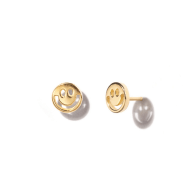 Smiley Face Stud Earrings In 14K Gold image