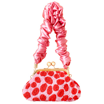 Peach and Red Beaded Women's Clutch Or Purse With Tassel