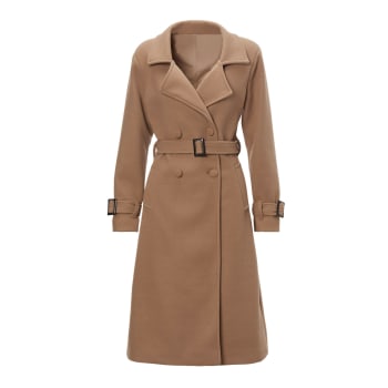 Express, Belted Faux Fur Trench Coat in Mocha