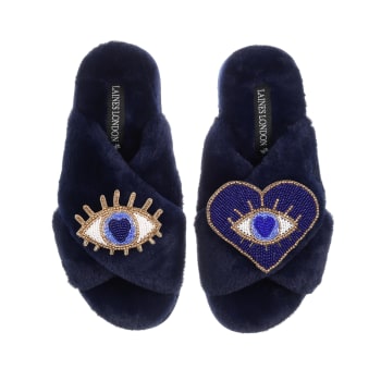 Classic Laines Slippers With Pink & Gold Pucker Up Brooches - Toffee, LAINES LONDON