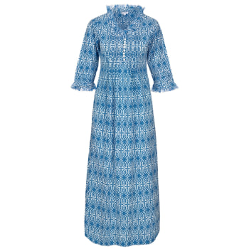Sky Blue Texture Print Dress - ALOFI - Women Designer Dresses