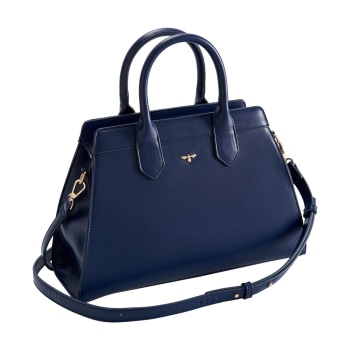 Bari Small Plaited Leather Handbag In Navy Blue, B & Floss