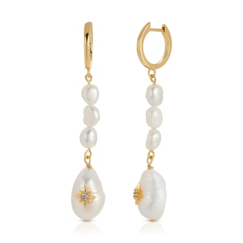 Iris Earrings 24k Gold Plated Freshwater Pearl Dangle & Drop Hook Earrings, EUNOIA Jewels