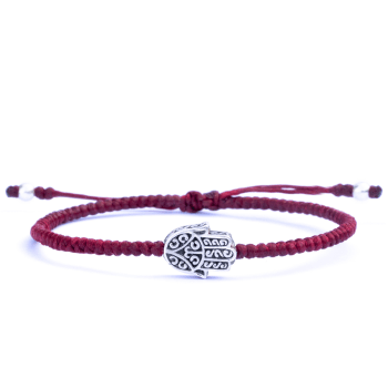 Men's Red String Bracelet with Adjustable Silver Lock