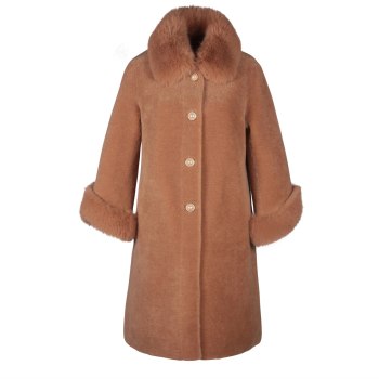 Express, Belted Faux Fur Trench Coat in Mocha