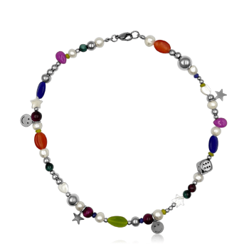 Men's Smiley Face Pearl Choker with Assorted Beads