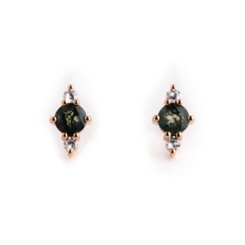 Stud 18k real rose gold with onyx, Women's Fashion, Jewelry