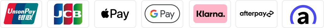 Paypal, UnionPay, JCB, Klarna, Apple Pay, Afterpay