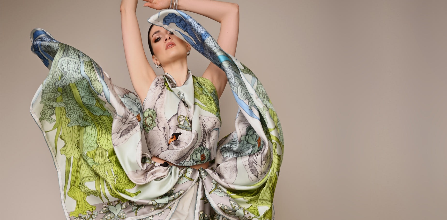 The Tropical Paradise Emerald Green Silk Scarf by Ilona Tambor