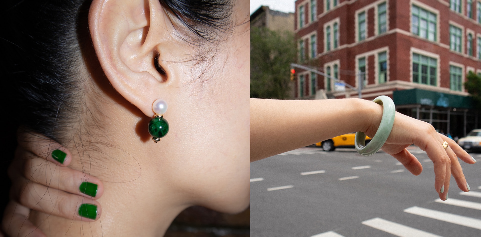 Willow — Green jade stone hoop earrings