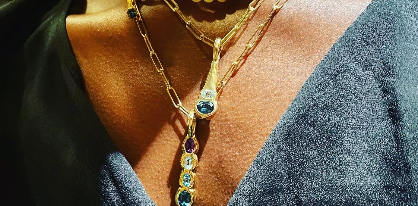 Danielle Carved Goldstone Daisy Necklace Amy Delson Jewelry