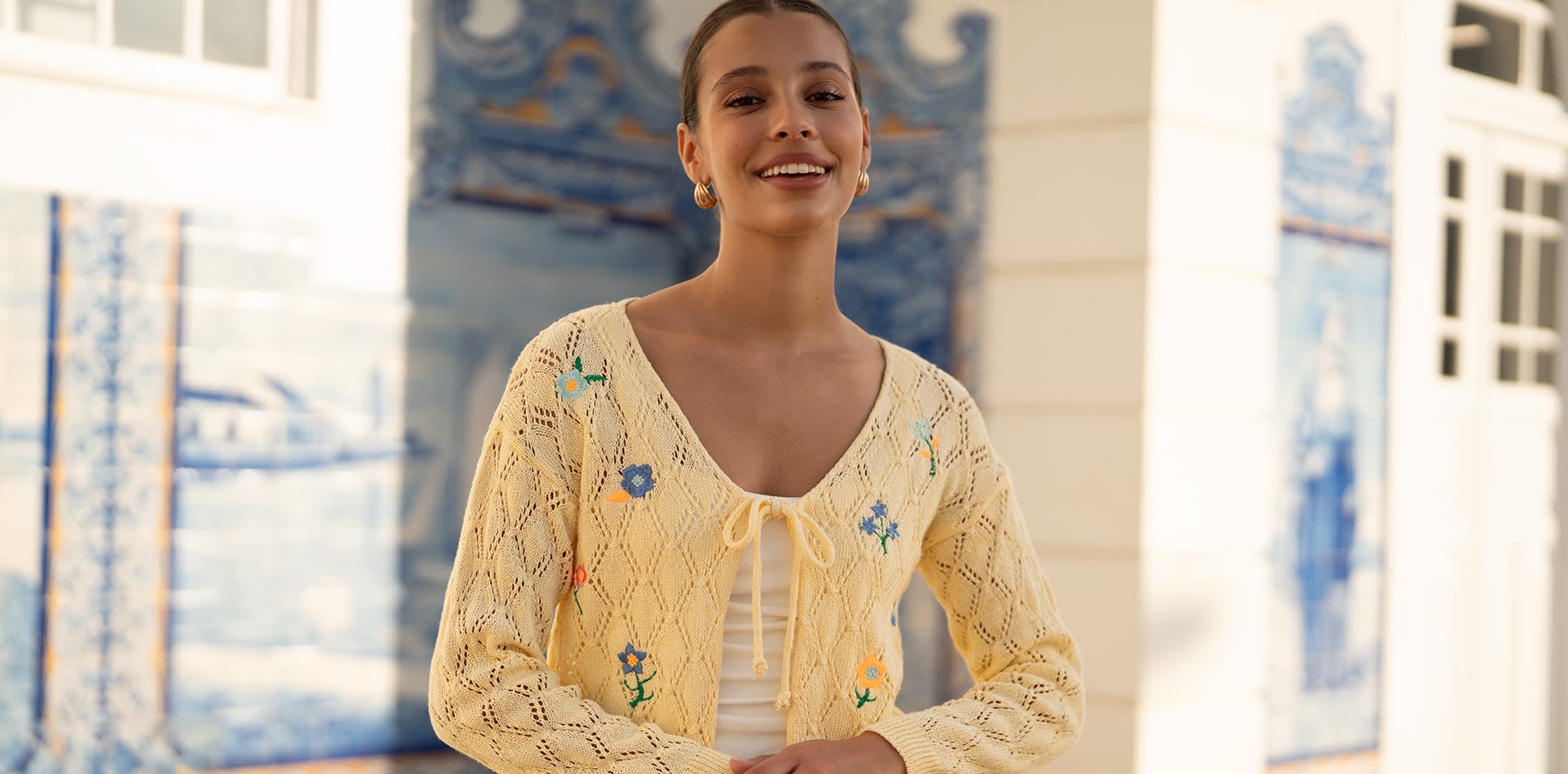 Yumi Multi Tie Front Heart Intarsia Cardigan | Yumi | Wolf & Badger