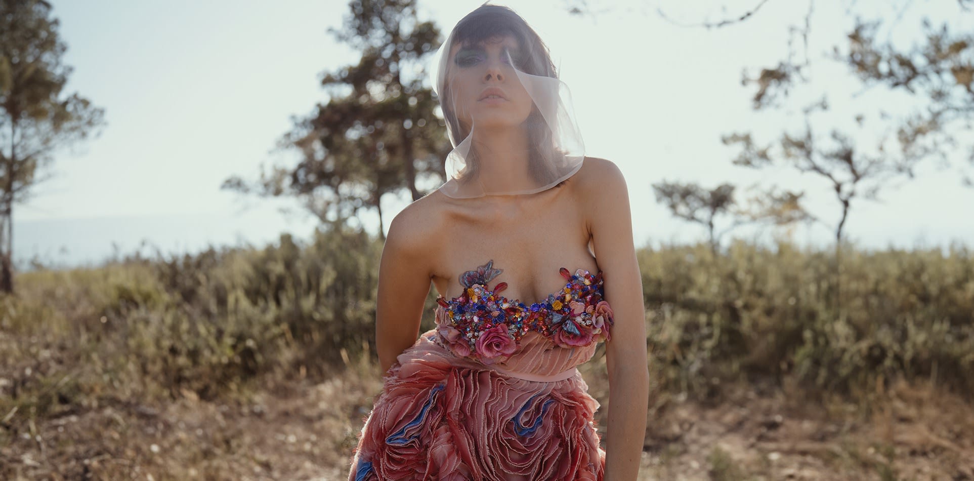 Asymmetrical Pencil Wool & Silk Dress With Silk Flower Asymmetrical Pencil Wool & Silk Dress With Silk Flower