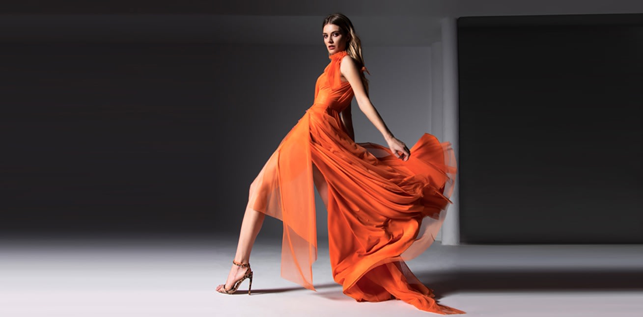 Jewelclues Lena Satin Cutout Ostrich Feather Maxi Dress Orange / 6