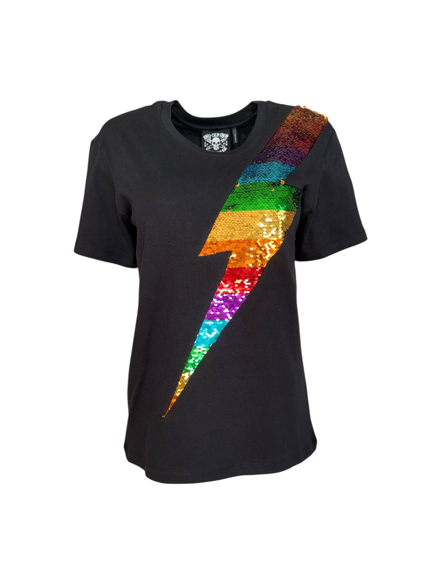 Men's Reversible Sequin Rainbow Lightning T-Shirt | Any Old Iron