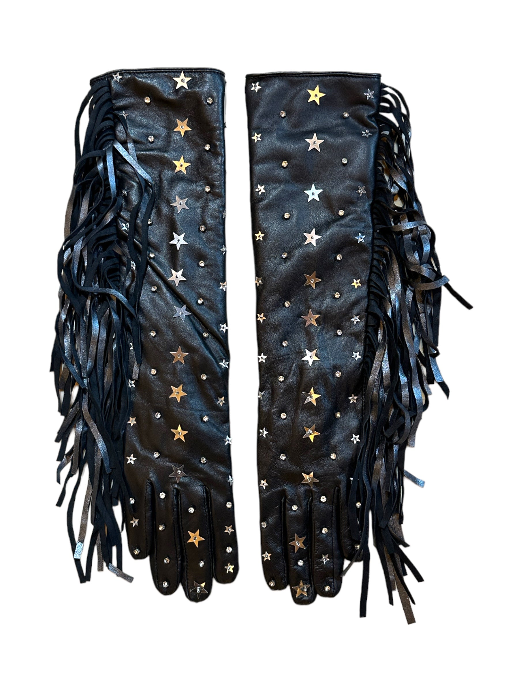 Wild West Sequin Fringe Leather Gloves by Any Old Iron