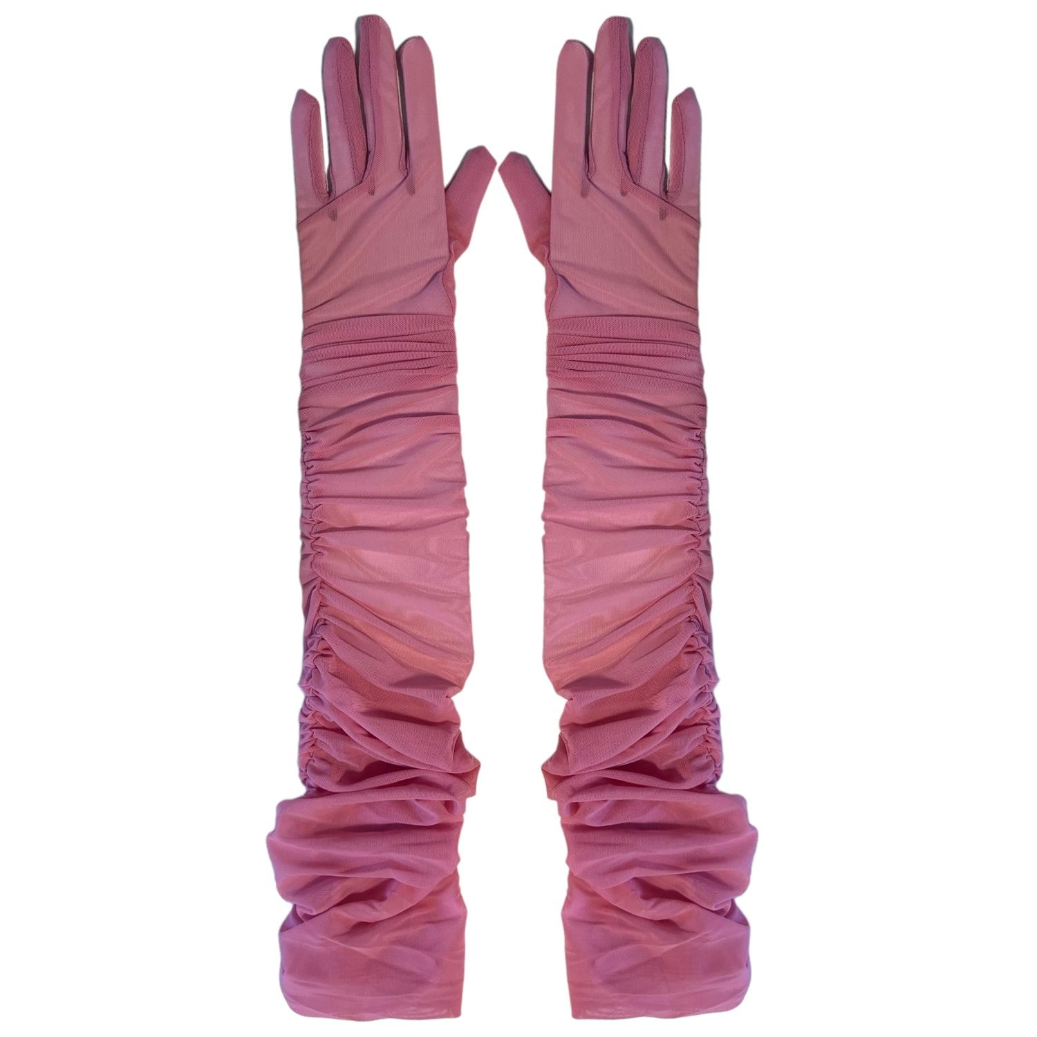 初売り Ariana Ruched Mesh Opera Glove - Pink | High Heel Jungle by Gloves